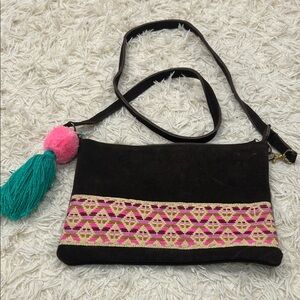 Chic Black and Pink Crossbody Bag with Tassel